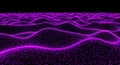 Abstract Purple Glowing Particles Forming Wavy Landscape on Black Background dots Royalty Free Stock Photo