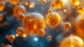 Abstract visualization of golden glowing molecular structures floating in space, symbolizing nanotechnology, chemistry Royalty Free Stock Photo