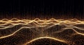Abstract glowing golden particles forming undulating waves on a dark background light Royalty Free Stock Photo