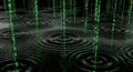 Digital Rain on Water Green Binary Code Ripples, Futuristic Data Stream Royalty Free Stock Photo