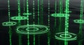 Digital Rain Binary Code Falling into Dark Water Creating Ripples, Cyberpunk Abstract Royalty Free Stock Photo