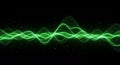 Abstract Green Digital Waveform Composed of Glowing Particles on Black Background sound wave Royalty Free Stock Photo