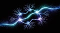 Abstract visualization of interconnected neural pathways transmitting electrical impulses across a dark background Royalty Free Stock Photo