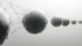 Abstract visualization of interconnected spheres demonstrating data flow and network patterns in a grayscale design Royalty Free Stock Photo
