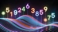 Abstract Visualization of Numbers and Data with Bright Neon Lights and Dynamic Flowing Patterns Royalty Free Stock Photo