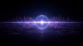 Abstract visualization of quantum energy sphere emitting vibrant waveforms in dark space, representing particle physics Royalty Free Stock Photo