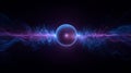 Abstract visualization of quantum energy sphere emitting vibrant waveforms in dark space, representing particle physics Royalty Free Stock Photo