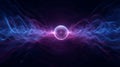 Abstract visualization of quantum energy sphere emitting vibrant waveforms in dark space, representing particle physics Royalty Free Stock Photo