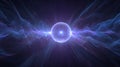 Abstract visualization of quantum energy sphere emitting vibrant waveforms in dark space, representing particle physics Royalty Free Stock Photo