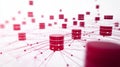 Abstract visualization of red blockchain network with data nodes on white background Royalty Free Stock Photo