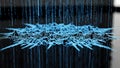 Abstract visualization representing digital data flow creating a glowing blue topographic landscape under falling binary code Royalty Free Stock Photo