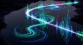 Abstract Sound Waveform and Data Flow in Water Reflection, Technology and Sound Concept Royalty Free Stock Photo