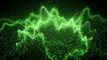 Abstract visualization of sound waves or data streams in glowing green particles Royalty Free Stock Photo