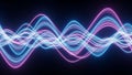 Abstract visualization of sound waves or data streams with glowing neon blue and pink intertwined lines on black Royalty Free Stock Photo