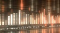 Abstract visualization of sound waves represented by vertical bars in a digital format