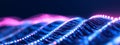Abstract Visualization of Tech Data Stream with Flowing Wavy Lines in Pink and Blue, computer digital screen background