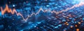 Abstract Visualization of Tech Stock Market Data with Blue and Orange Trends, computer digital screen background, computer digital