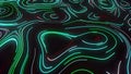 Abstract visualization of vacuole silhouettes by moving neon narrow lines on a black background. Motion. concept of