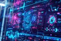 Abstract visualizing futuristic technology and cybersecurity solutions with graphs, sensors data