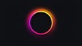 Glowing Neon Gradient Circle Frame on Dark Abstract Background. Vibrant Modern Light Ring Design Element Royalty Free Stock Photo