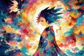 Abstract vivid illustration with imaginative colorful anime images