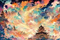 Abstract vivid illustration with imaginative colorful anime images