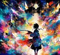 Abstract vivid illustration with imaginative colorful anime images