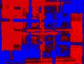 Abstract volumetric background in 3D format, red and blue. From a photograph of an old window with wooden frames. Royalty Free Stock Photo