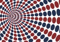 Abstract vortex with red and blue ellipse dot pattern on white b