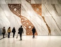 Abstract wall art with marble and metal people walking by Royalty Free Stock Photo