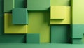 Abstract wall design with stacked green, yellow rectangular blocks. Geometric shapes create modern, clean background for graphic Royalty Free Stock Photo