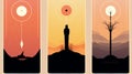 Minimalist Tarot Card Illustration With Silhouettes Of People And Trees