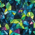 Abstract wallpaper featuring blue, green, and black triangles in a stained glass style (tiled) Royalty Free Stock Photo