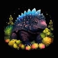 abstract water color style of cute baby Ankylosaurus mascot, on the trophical forest. Generative Ai Royalty Free Stock Photo