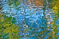 Beautiful abstract water reflection in blue, yellow and green colors. Royalty Free Stock Photo