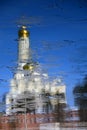 Abstract water reflection. Moscow Kremlin architecture in winter. Ancient churches Royalty Free Stock Photo