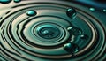 Abstract water ripples and rings. Water surface tension drops and droplets. Flowing wave of liquid. Texture teal Background.