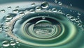 Abstract water ripples and rings. Water surface tension drops and droplets. Flowing wave of liquid. Texture teal Background.