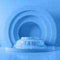 Abstract water scene design light blue podium with 3D round shapes and cascading waterfall Royalty Free Stock Photo