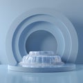 Water blue podium with 3D round shapes and cascading waterfall Royalty Free Stock Photo