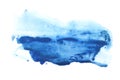 Abstract watercolor and acrylic flow blot smear painting. Blue landscape. Color canvas monotype texture horizontal background