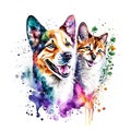 Abstract watercolor animals lovely cats bird and the dog background wallpaper