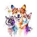 Abstract watercolor animals lovely cats bird and the dog background wallpaper