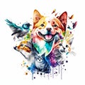 Abstract watercolor animals lovely cats bird and the dog background wallpaper