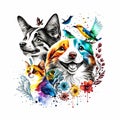 Abstract watercolor animals lovely cats bird and the dog background wallpaper