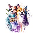 Abstract watercolor animals lovely cats and the dog background wallpaper