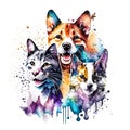 Abstract watercolor animals lovely cats and the dog background wallpaper