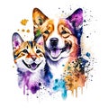 Abstract watercolor animals lovely cats and the dog background wallpaper