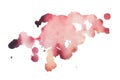 Abstract watercolor aquarelle hand drawn blot colorful red paint splatter stain.