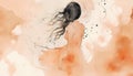 abstract watercolor art, peach color silhouette of a girl